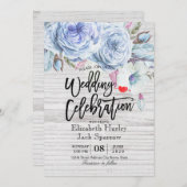 Weddenschap Bohemian Floral Feather Rustic Wood Kaart (Voorkant / Achterkant)