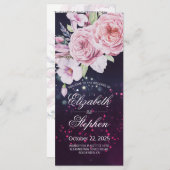 Weddenschap Boho Floral Feather Paarse Lights Programmakaart (Voorkant / Achterkant)