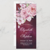 Weddenschap Boho Floral Feathers Burgundy Red Programmakaart (Voorkant / Achterkant)