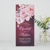 Weddenschap Boho Floral Feathers Burgundy Red Programmakaart (Staand voorkant)