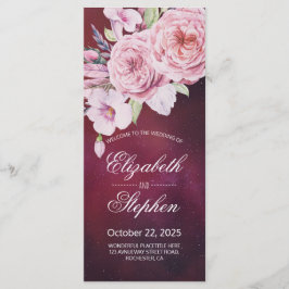 Weddenschap Boho Floral Feathers Burgundy Red Programmakaart