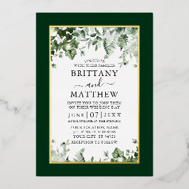 Weddenschap Botanische Greenery Ivy Sage Ferns Gol Folie Uitnodiging