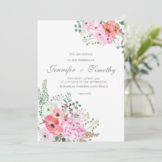 Weddenschap Botanische roze bloemen Kaart (Staand voorkant)