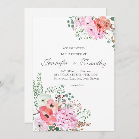 Weddenschap Botanische roze bloemen Kaart (Voorkant / Achterkant)
