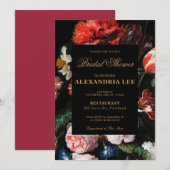 Weddenschap Bridal Shower Uitnodiging zwarte Flora (Voorkant / Achterkant)