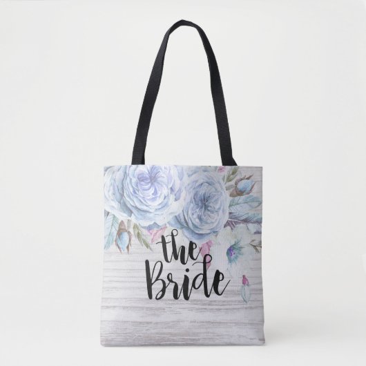 Weddenschap Bride Boho Flowers Feathers Rustic Woo Tote Bag (Voorkant)