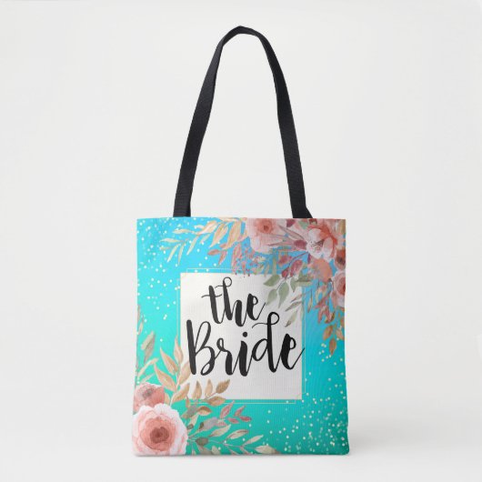 Weddenschap Bride Elegant Pink Floral Blauwgroen G Tote Bag (Voorkant)
