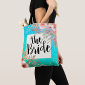 Weddenschap Bride Elegant Pink Floral Blauwgroen G Tote Bag (Dichtbij)