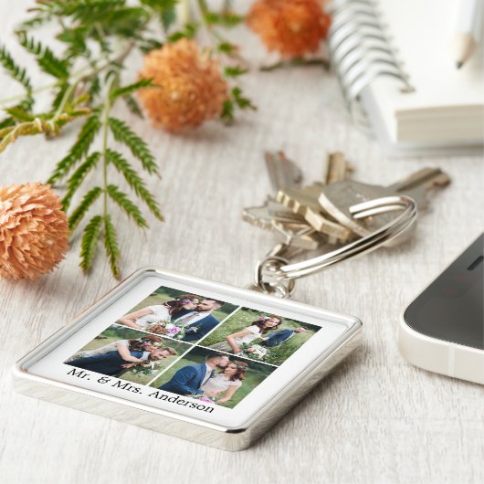 Weddenschap Bride en Groom 4 Foto Sleutelhanger (Zijkant)