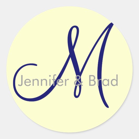 Weddenschap Bride Groom Cream Navy Gray Monogram S Ronde Sticker (Voorkant)