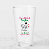 Weddenschap Bride Groom Cute Cartoon Stick Couple Glas (Voorkant)