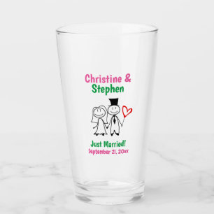Weddenschap Bride Groom Cute Cartoon Stick Couple  Glas