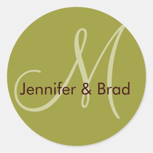 Weddenschap Bride Groom Green Brown Monogram Stick Ronde Sticker (Voorkant)