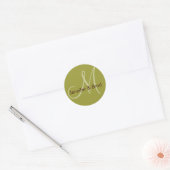 Weddenschap Bride Groom Green Brown Monogram Stick Ronde Sticker (Envelop)
