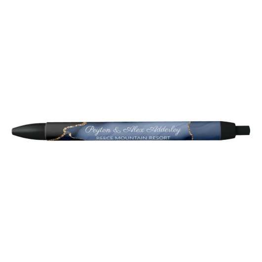 Weddenschap Bride Groom Guest Gift Blue Marble Zwarte Inkt Pen (Voorkant)