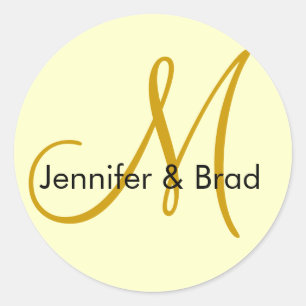 Weddenschap Bride Groom Ivory Gold Monogram Sticke Ronde Sticker