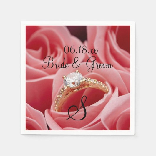 Weddenschap Bride Groom Naam Datum Monogram Roos p Servet (Voorkant)