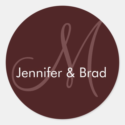 Weddenschap Bride Groom Names Brown Monogram Stick Ronde Sticker (Voorkant)