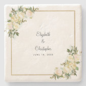 Weddenschap Bride Groom Names Datum Elegant Floral Stenen Onderzetter (Voorkant)