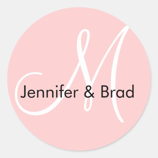Weddenschap Bride Groom Names Pink Monogram Sticke Ronde Sticker (Voorkant)