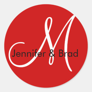 Weddenschap Bride Groom Names Red Monogram Sticker