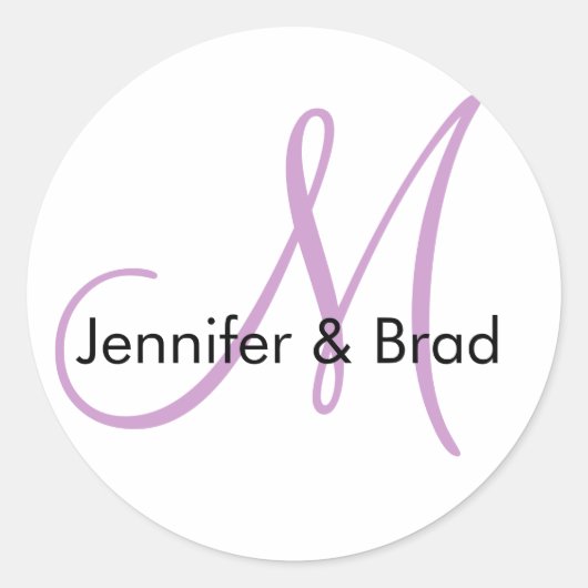 Weddenschap Bride Groom Paarse White Monogram Stic Ronde Sticker (Voorkant)
