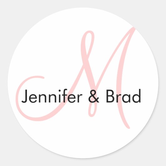 Weddenschap Bride Groom Pink White Monogram Sticke Ronde Sticker (Voorkant)