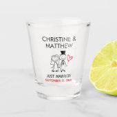 Weddenschap Bride Groom Stick Figuur Cute Cartoon Shot Glas (Voorkant)