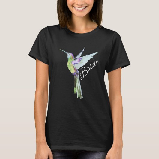 Weddenschap Bride White Script Boho Hummingbird T-shirt (Voorkant)