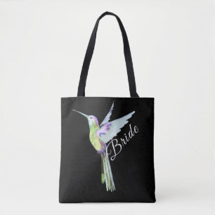 Weddenschap Bride White Script Boho Hummingbird Tote Bag