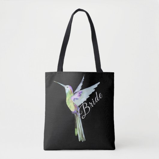 Weddenschap Bride White Script Boho Hummingbird Tote Bag (Voorkant)