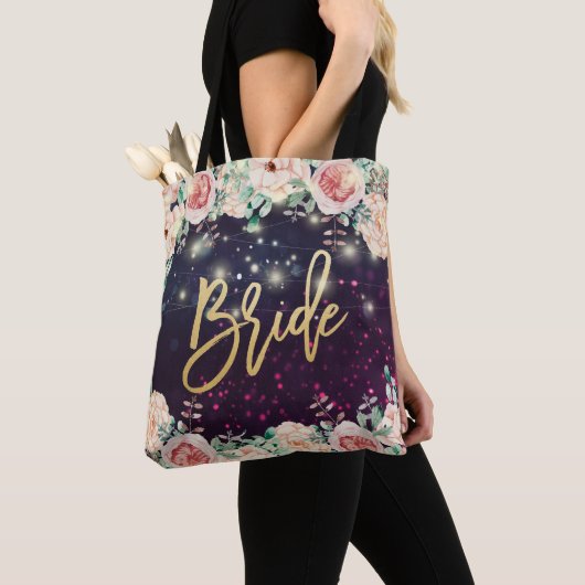 Weddenschap Brides Burgundy Chic Floral Paars Spar Tote Bag (Dichtbij)