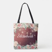Weddenschap Brides Burgundy Chic Floral String Lig Tote Bag (Achterkant)