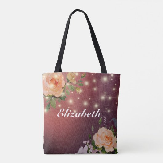 Weddenschap Brides Burgundy Chic Floral String Lig Tote Bag (Achterkant)