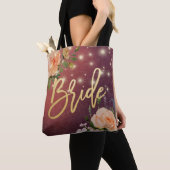 Weddenschap Brides Burgundy Chic Floral String Lig Tote Bag (Dichtbij)