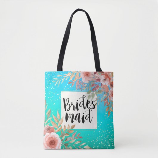 Weddenschap Bridesmaid Chic Pink Floral Blauwgroen Tote Bag (Voorkant)