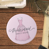 Weddenschap Bridesmaid Favor Pink  dress Ronde Button 7,6 Cm