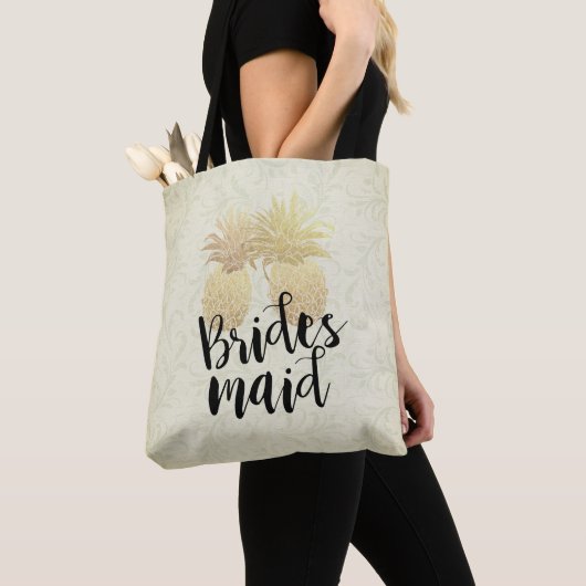 Weddenschap Bridesmaid  Gold Pineapple Couple Tote Bag (Dichtbij)