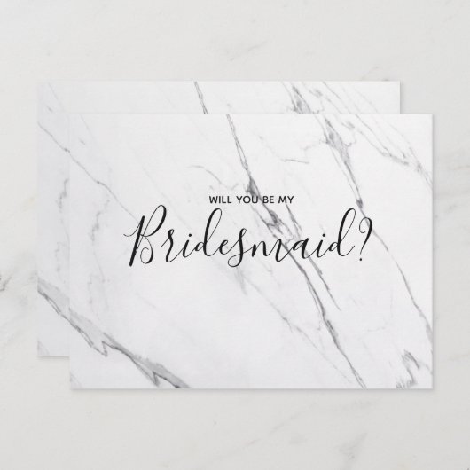 Weddenschap Bridesmaid | White Marble Script Brief Uitnodiging Briefkaart (Voorkant / Achterkant)
