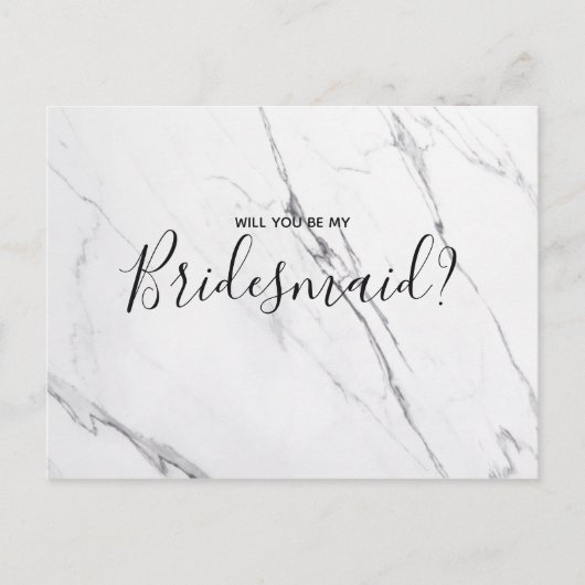 Weddenschap Bridesmaid | White Marble Script Brief Uitnodiging Briefkaart (Voorkant)