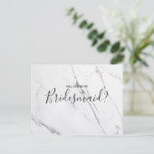 Weddenschap Bridesmaid | White Marble Script Brief Uitnodiging Briefkaart (Staand voorkant)