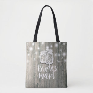 Weddenschap Bridesmaid Wood Mason Jars & String Li Tote Bag