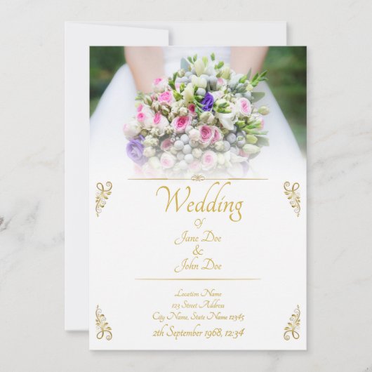 Weddenschap - bruid met kleurrijke trouwboquet aankondiging (Voorkant)
