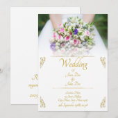 Weddenschap - bruid met kleurrijke trouwboquet aankondiging (Voorkant / Achterkant)