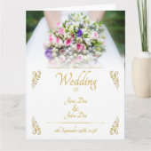 Weddenschap - bruid met kleurrijke trouwboquet kaart (Voorkant)