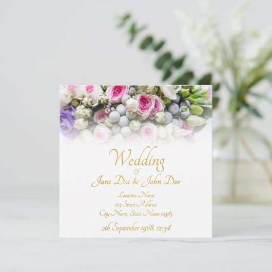 Weddenschap - bruid met kleurrijke trouwboquet kaart (Staand voorkant)