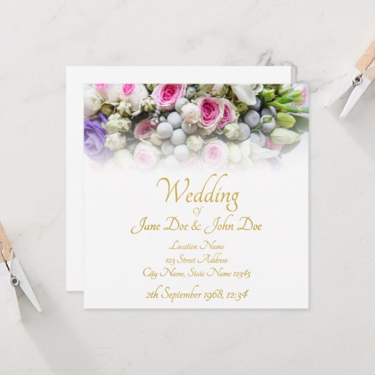Weddenschap - bruid met kleurrijke trouwboquet kaart (Voorkant / Achterkant in situ)