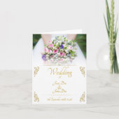 Weddenschap - bruid met kleurrijke trouwboquet kaart (Voorkant)