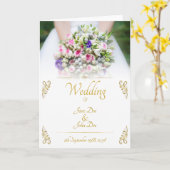 Weddenschap - bruid met kleurrijke trouwboquet kaart (Gele Bloem)