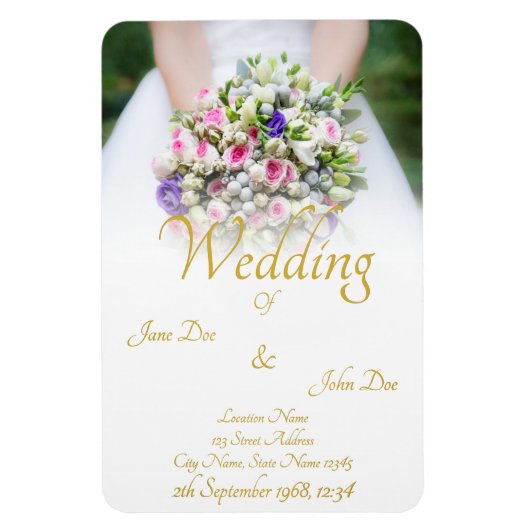 Weddenschap - bruid met kleurrijke trouwboquet magneet (Verticaal)